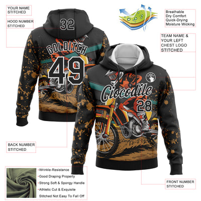 Custom Stitched Black White 3D Pattern Design Motorcycle Motocross Racing Sports Pullover Sweatshirt Hoodie