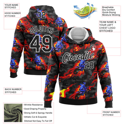 Custom Stitched Black White 3D Pattern Design Flame Motorcycle Motocross Racing Sports Pullover Sweatshirt Hoodie