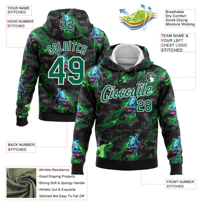 Custom Stitched Black Kelly Green-White 3D Pattern Design Flame Motorcycle Motocross Racing Sports Pullover Sweatshirt Hoodie