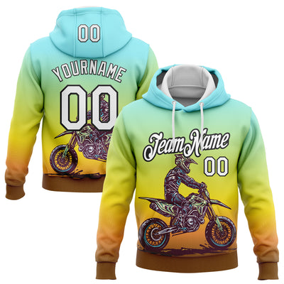 Custom Stitched Green White Yellow Brown-Black 3D Pattern Design Motorcycle Motocross Racing Sports Pullover Sweatshirt Hoodie