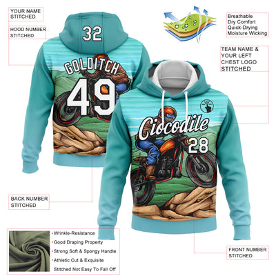 Custom Stitched Green White-Black 3D Pattern Design Motorcycle Motocross Racing Sports Pullover Sweatshirt Hoodie