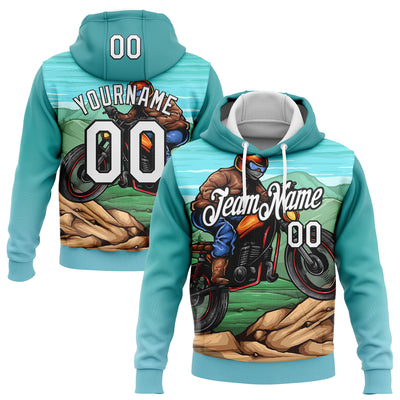 Custom Stitched Green White-Black 3D Pattern Design Motorcycle Motocross Racing Sports Pullover Sweatshirt Hoodie
