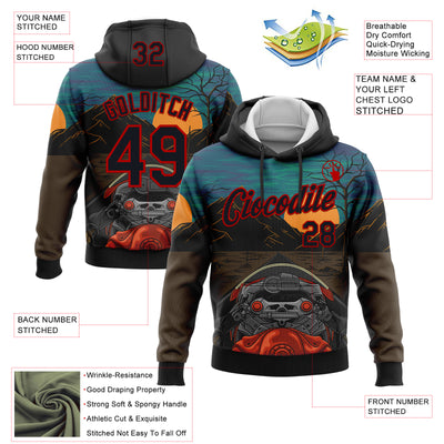 Custom Stitched Green Black Brown-Red 3D Pattern Design Motorcycle Motocross Racing Sports Pullover Sweatshirt Hoodie