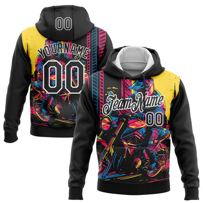 Custom Stitched Black White 3D Pattern Design Motorcycle Motocross Racing Sports Pullover Sweatshirt Hoodie