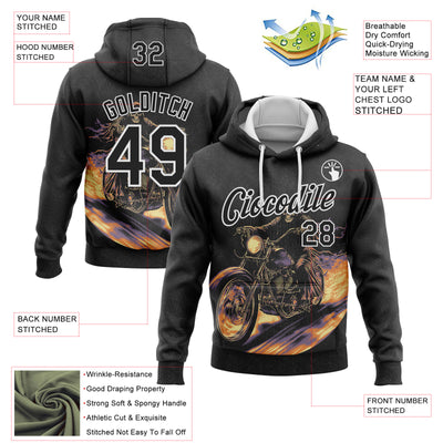 Custom Stitched Black White 3D Pattern Design Motorcycle Motocross Skull Racing Sports Pullover Sweatshirt Hoodie