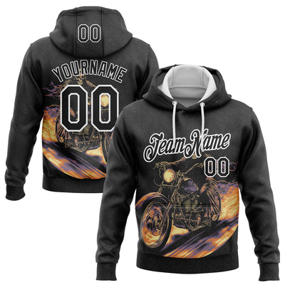 Custom Stitched Black White 3D Pattern Design Motorcycle Motocross Skull Racing Sports Pullover Sweatshirt Hoodie