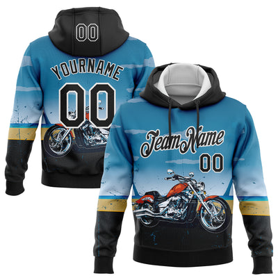 Custom Stitched Blue Black-White 3D Pattern Design Motorcycle Motocross Racing Sports Pullover Sweatshirt Hoodie