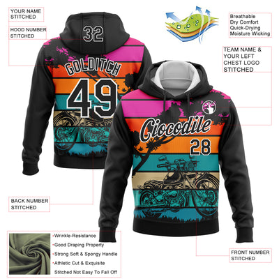 Custom Stitched Black White 3D Pattern Design Motorcycle Motocross Racing Sports Pullover Sweatshirt Hoodie