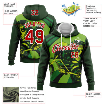 Custom Stitched Green Red-White 3D Pattern Design Motorcycle Motocross Skull Racing Sports Pullover Sweatshirt Hoodie