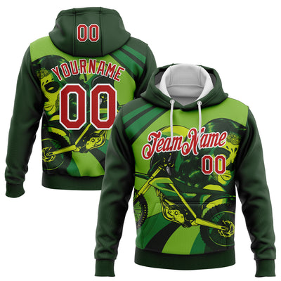 Custom Stitched Green Red-White 3D Pattern Design Motorcycle Motocross Skull Racing Sports Pullover Sweatshirt Hoodie