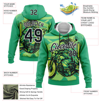 Custom Stitched Green Black-White 3D Pattern Design Motorcycle Motocross Skull Racing Sports Pullover Sweatshirt Hoodie