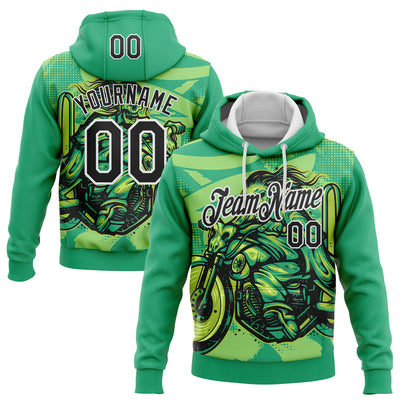 Custom Stitched Green Black-White 3D Pattern Design Motorcycle Motocross Skull Racing Sports Pullover Sweatshirt Hoodie