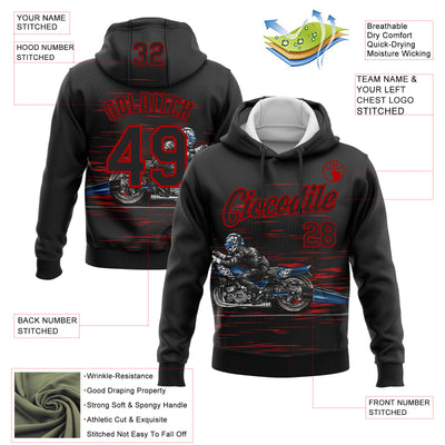 Custom Stitched Black Red 3D Pattern Design Motorcycle Motocross Skull Racing Sports Pullover Sweatshirt Hoodie