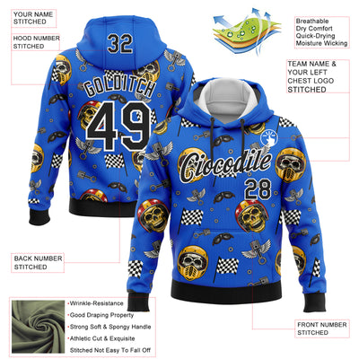 Custom Stitched Blue Black-White 3D Pattern Design Motorcycle Motocross Helmet Skull Racing Sports Pullover Sweatshirt Hoodie