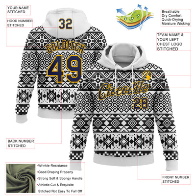 Custom Stitched White Navy-Gold 3D Pattern Design Tribal Ethnic Native American Sports Pullover Sweatshirt Hoodie