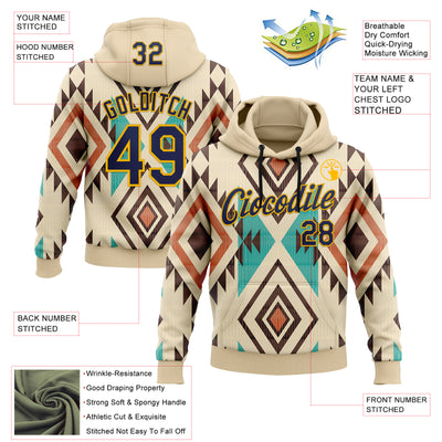 Custom Stitched City Cream Navy-Gold 3D Pattern Design Tribal Ethnic Native American Sports Pullover Sweatshirt Hoodie