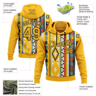Custom Stitched Gold Black 3D Pattern Design Tribal Ethnic Native American Sports Pullover Sweatshirt Hoodie