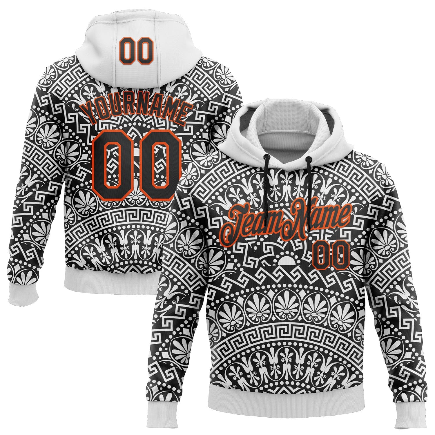 Custom Stitched White Black-Orange 3D Pattern Design Tribal Ethnic Native American Sports Pullover Sweatshirt Hoodie