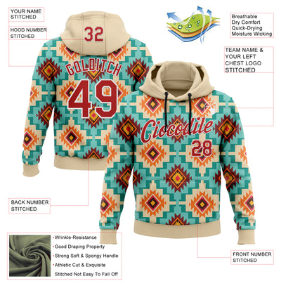 Custom Stitched City Cream Red-White 3D Pattern Design Tribal Ethnic Native American Sports Pullover Sweatshirt Hoodie