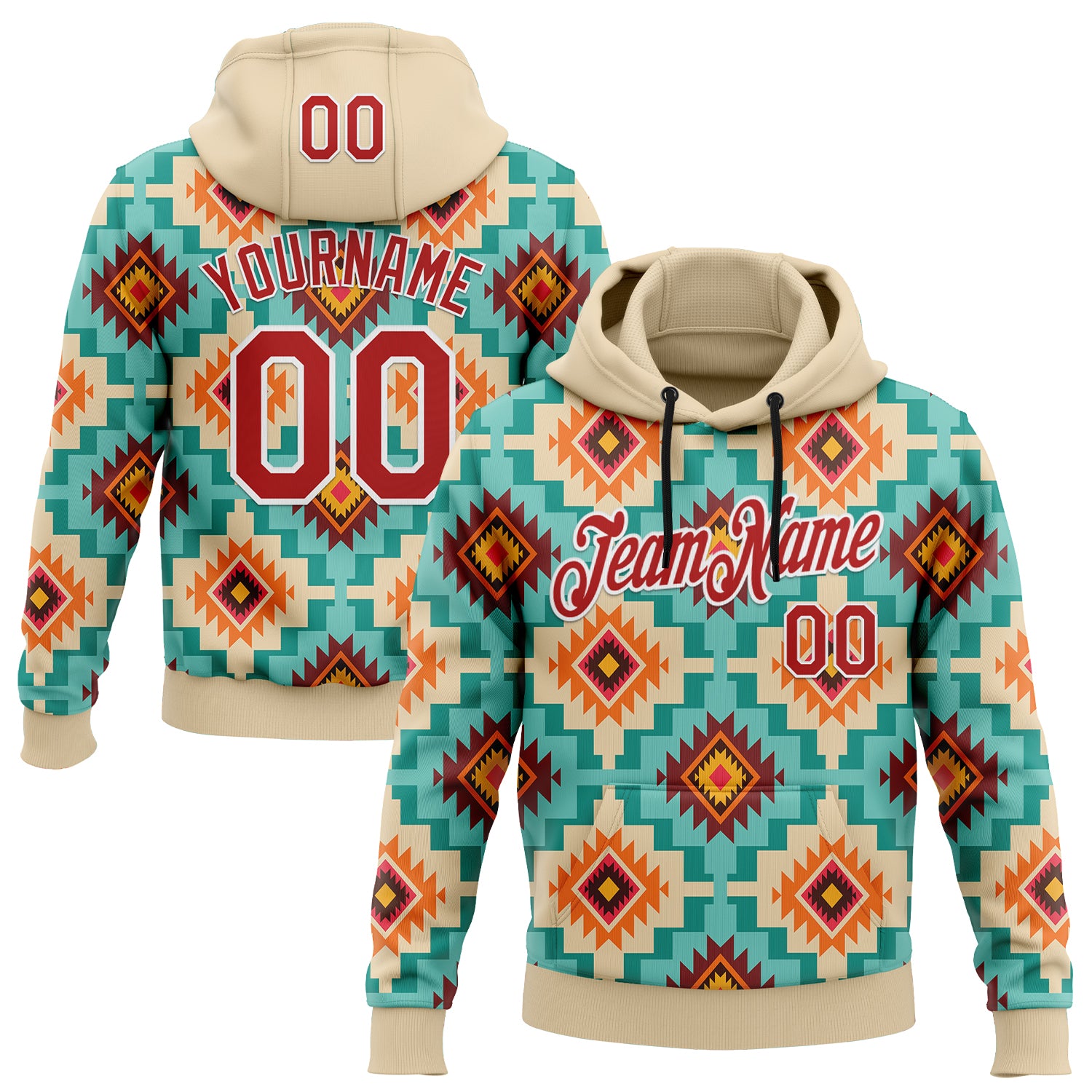 Custom Stitched City Cream Red-White 3D Pattern Design Tribal Ethnic Native American Sports Pullover Sweatshirt Hoodie