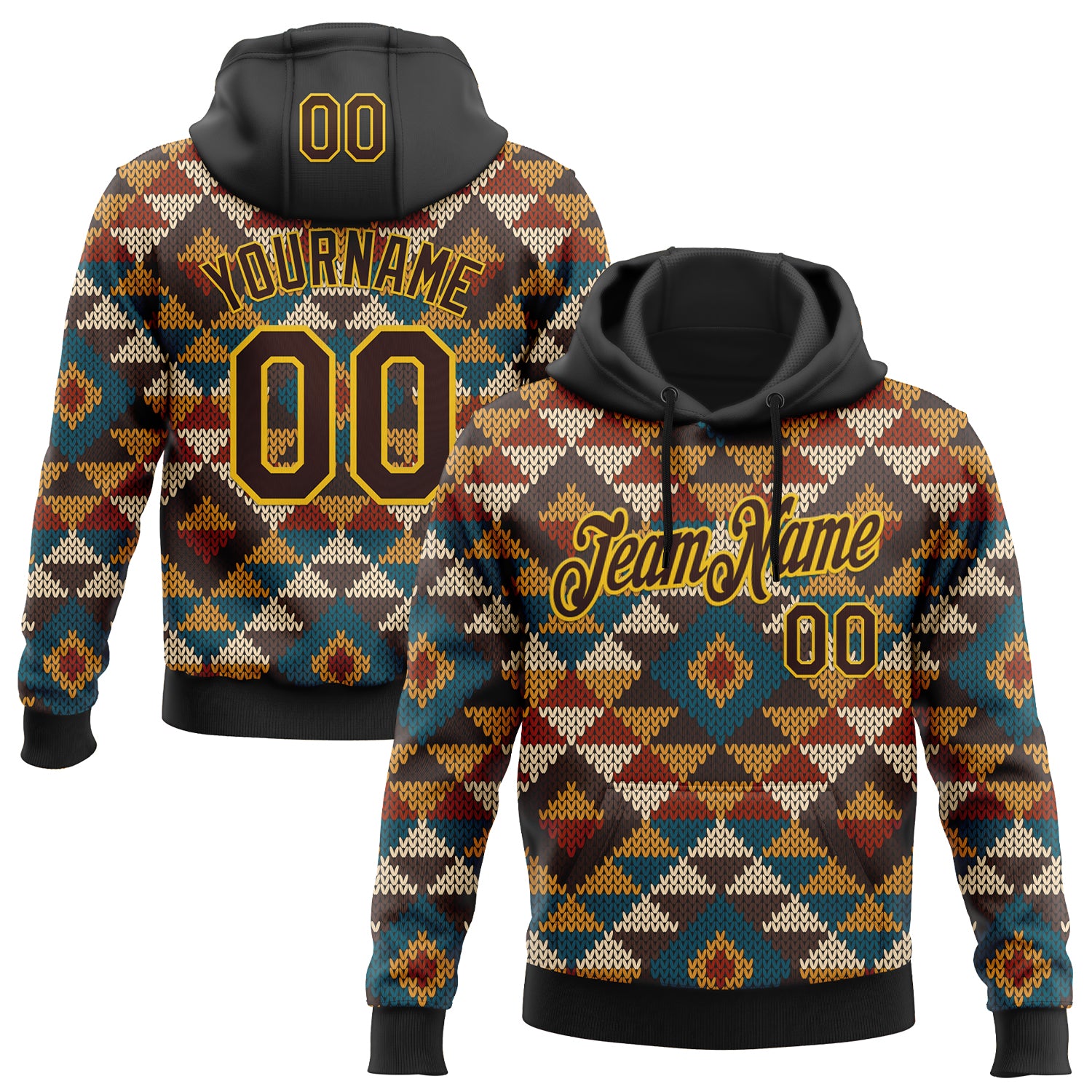 Custom Stitched Black Brown-Yellow 3D Pattern Design Tribal Ethnic Native American Sports Pullover Sweatshirt Hoodie