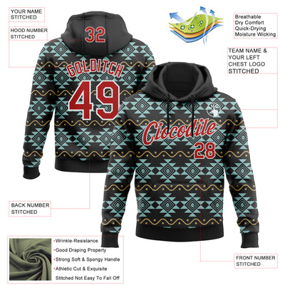 Custom Stitched Black Red-White 3D Pattern Design Tribal Ethnic Native American Sports Pullover Sweatshirt Hoodie
