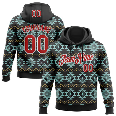 Custom Stitched Black Red-White 3D Pattern Design Tribal Ethnic Native American Sports Pullover Sweatshirt Hoodie
