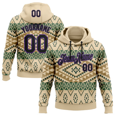 Custom Stitched City Cream Black-Purple 3D Pattern Design Tribal Ethnic Native American Sports Pullover Sweatshirt Hoodie