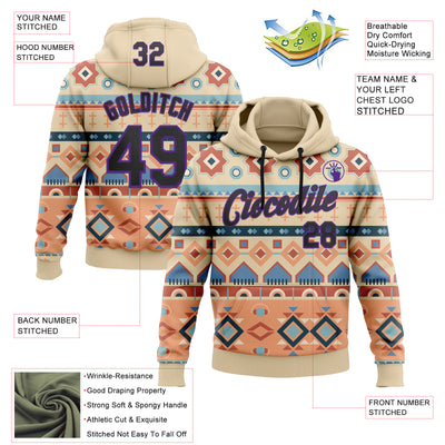 Custom Stitched City Cream Black-Purple 3D Pattern Design Tribal Ethnic Native American Sports Pullover Sweatshirt Hoodie