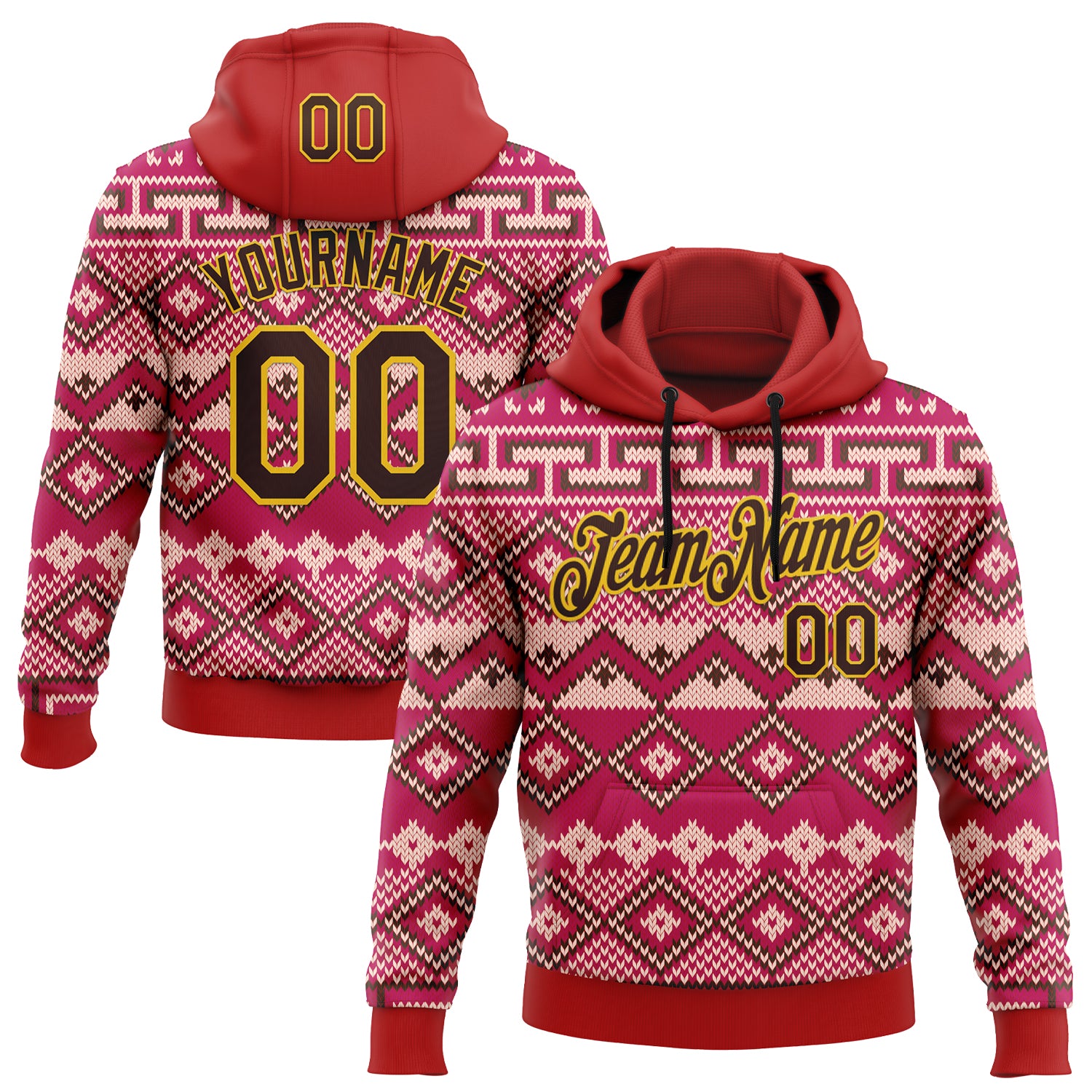 Custom Stitched Red Brown-Yellow 3D Pattern Design Tribal Ethnic Native American Sports Pullover Sweatshirt Hoodie