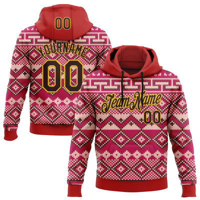 Custom Stitched Red Brown-Yellow 3D Pattern Design Tribal Ethnic Native American Sports Pullover Sweatshirt Hoodie