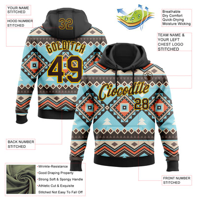 Custom Stitched Black Brown-Yellow 3D Pattern Design Tribal Ethnic Native American Sports Pullover Sweatshirt Hoodie