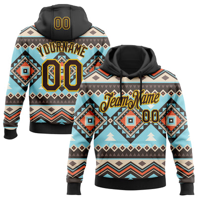 Custom Stitched Black Brown-Yellow 3D Pattern Design Tribal Ethnic Native American Sports Pullover Sweatshirt Hoodie