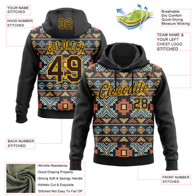 Custom Stitched Black Brown-Yellow 3D Pattern Design Tribal Ethnic Native American Sports Pullover Sweatshirt Hoodie