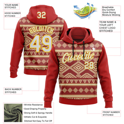 Custom Stitched Red White-Yellow 3D Pattern Design Tribal Ethnic Native American Sports Pullover Sweatshirt Hoodie