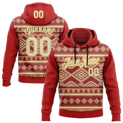 Custom Stitched Red White-Yellow 3D Pattern Design Tribal Ethnic Native American Sports Pullover Sweatshirt Hoodie