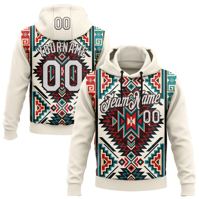Custom Stitched Cream White-Brown 3D Pattern Design Tribal Ethnic Native American Sports Pullover Sweatshirt Hoodie