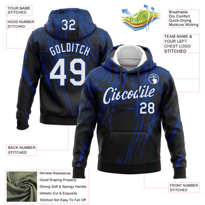 Custom Stitched Black White-Royal 3D Pattern Design Splash Grunge Art Sports Pullover Sweatshirt Hoodie