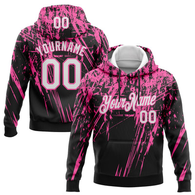 Custom Stitched Black White-Pink 3D Pattern Design Splash Grunge Art Sports Pullover Sweatshirt Hoodie