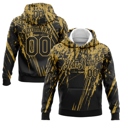 Custom Stitched Black Old Gold 3D Pattern Design Splash Grunge Art Sports Pullover Sweatshirt Hoodie
