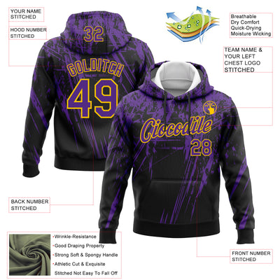 Custom Stitched Black Purple-Yellow 3D Pattern Design Splash Grunge Art Sports Pullover Sweatshirt Hoodie