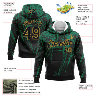 Custom Stitched Black Kelly Green-Old Gold 3D Pattern Design Splash Grunge Art Sports Pullover Sweatshirt Hoodie