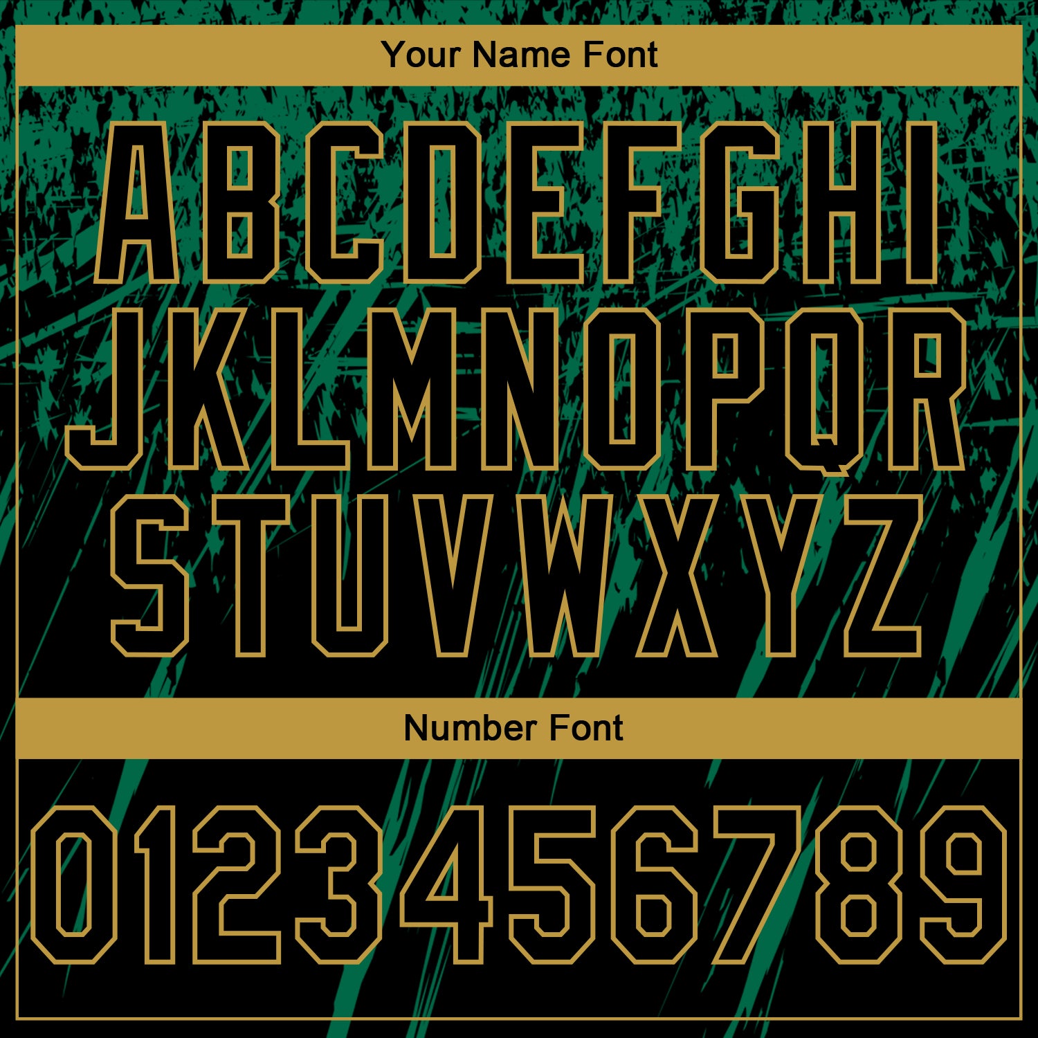 Custom Stitched Black Kelly Green-Old Gold 3D Pattern Design Splash Grunge Art Sports Pullover Sweatshirt Hoodie