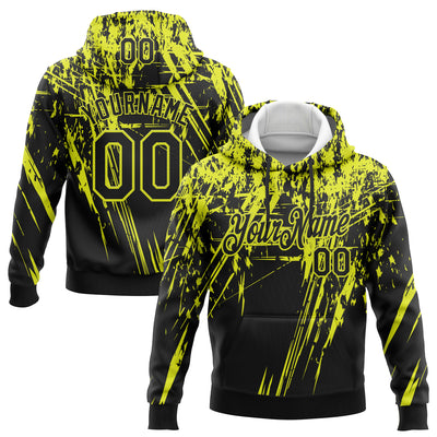 Custom Stitched Black Neon Yellow 3D Pattern Design Splash Grunge Art Sports Pullover Sweatshirt Hoodie