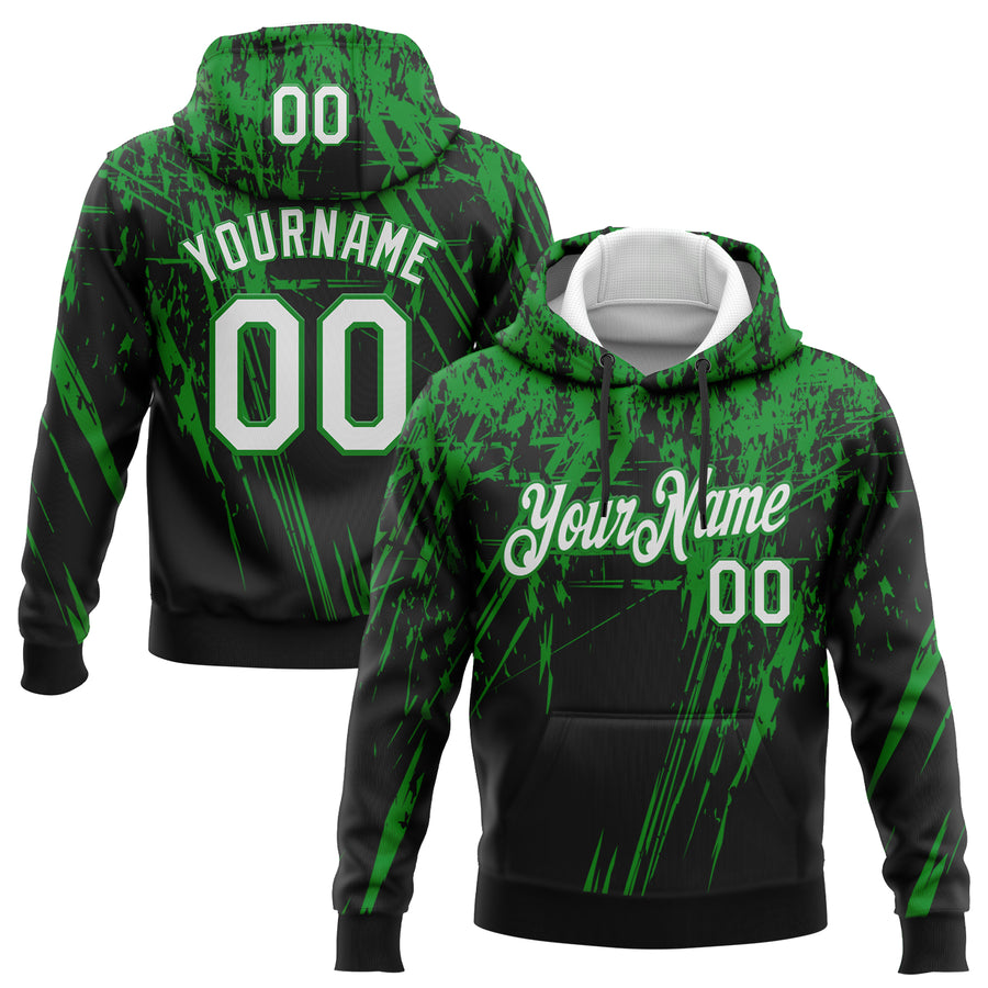 Custom Stitched Black White-Grass Green 3D Pattern Design Splash Grunge Art Sports Pullover Sweatshirt Hoodie