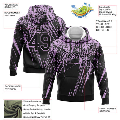 Custom Stitched Black Light Purple 3D Pattern Design Splash Grunge Art Sports Pullover Sweatshirt Hoodie