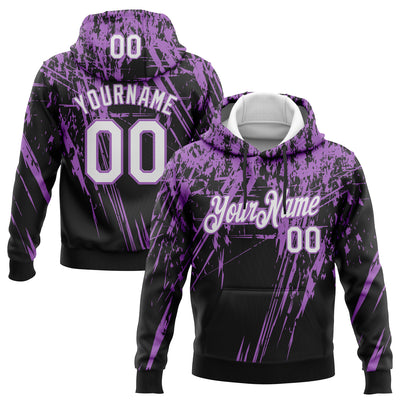 Custom Stitched Black White-Medium Purple 3D Pattern Design Splash Grunge Art Sports Pullover Sweatshirt Hoodie