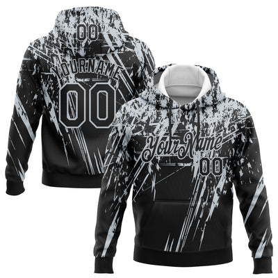 Custom Stitched Black Silver 3D Pattern Design Splash Grunge Art Sports Pullover Sweatshirt Hoodie