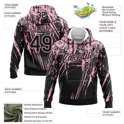 Custom Stitched Black Light Pink 3D Pattern Design Splash Grunge Art Sports Pullover Sweatshirt Hoodie