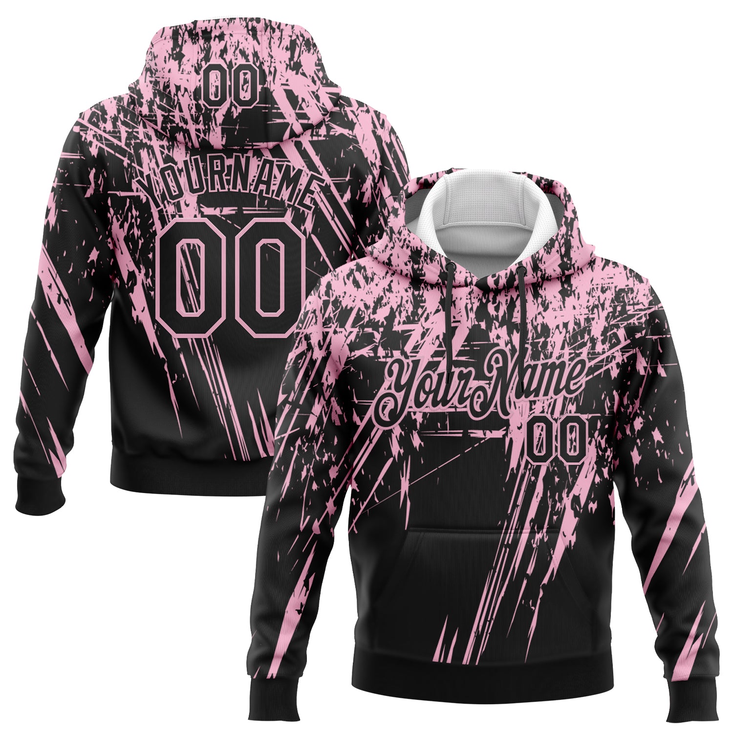 Custom Stitched Black Light Pink 3D Pattern Design Splash Grunge Art Sports Pullover Sweatshirt Hoodie